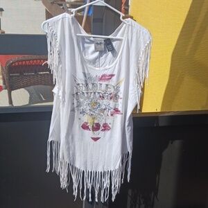 HARLEY DAVIDSON Fringe T Shirt White Top